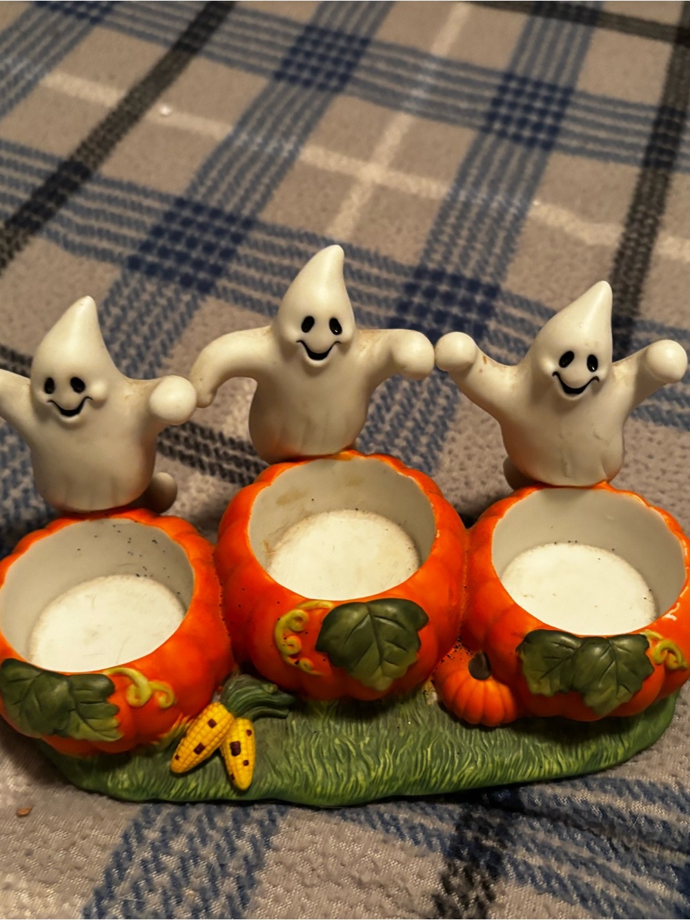 PartyLite Orange Pumpkin Trio Ghost Tealight Holder